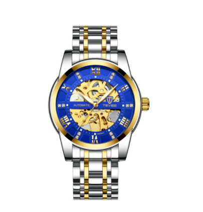 Watch with blue and gold faces on a white background