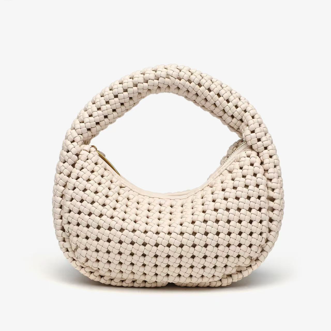 Woven handbag on a white background