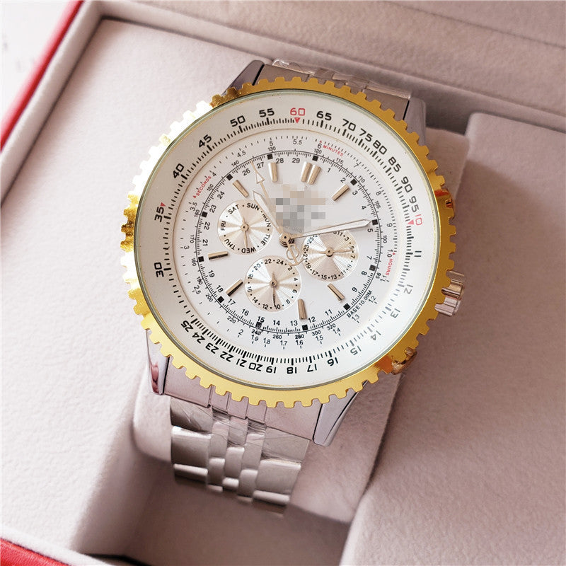 Luxury watch with a gold and silver design on a light pink background