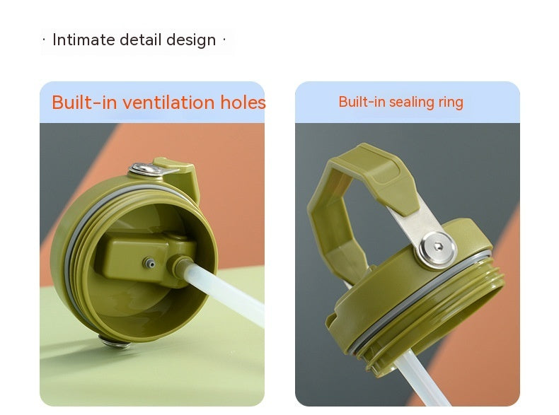 Green lid with built-in ventilation holes and sealing ring on a colorful background
