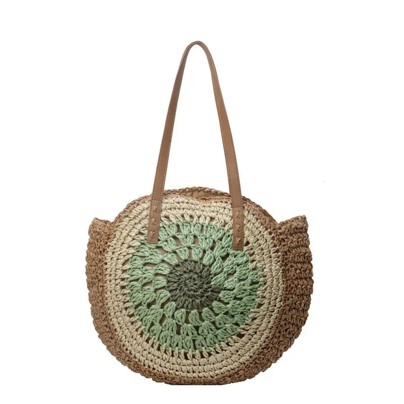 Colorful Crochet Round One-Shoulder Straw Bag for Women - YAXSO