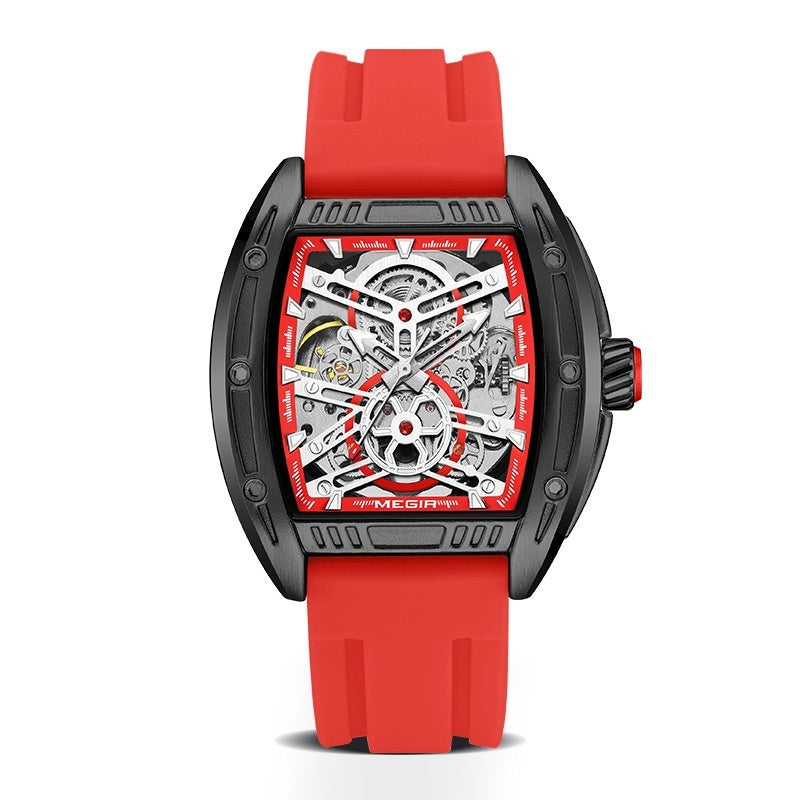 Watch with red strap and transparent face. YAXSO UAE ONLINE STORE