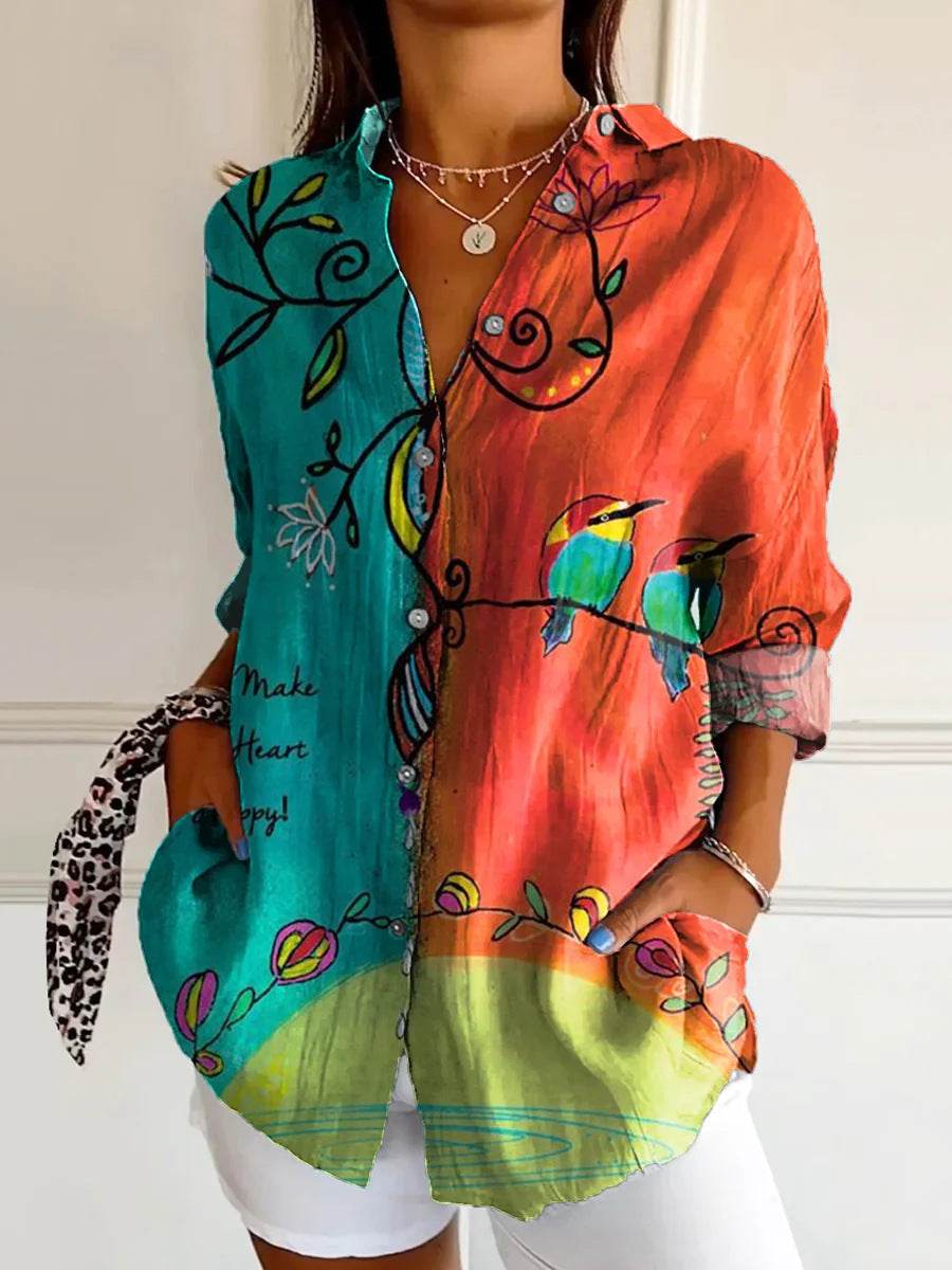 Women's Drop-shoulder Sleeve 3D Digital Printing Long-sleeved Shirt - YAXSO