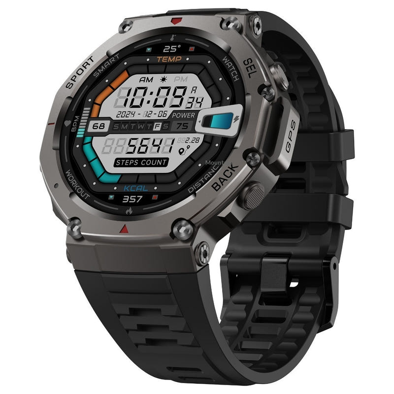 GPS Bluetooth calling smartwatch with black silicone strap and rugged round display