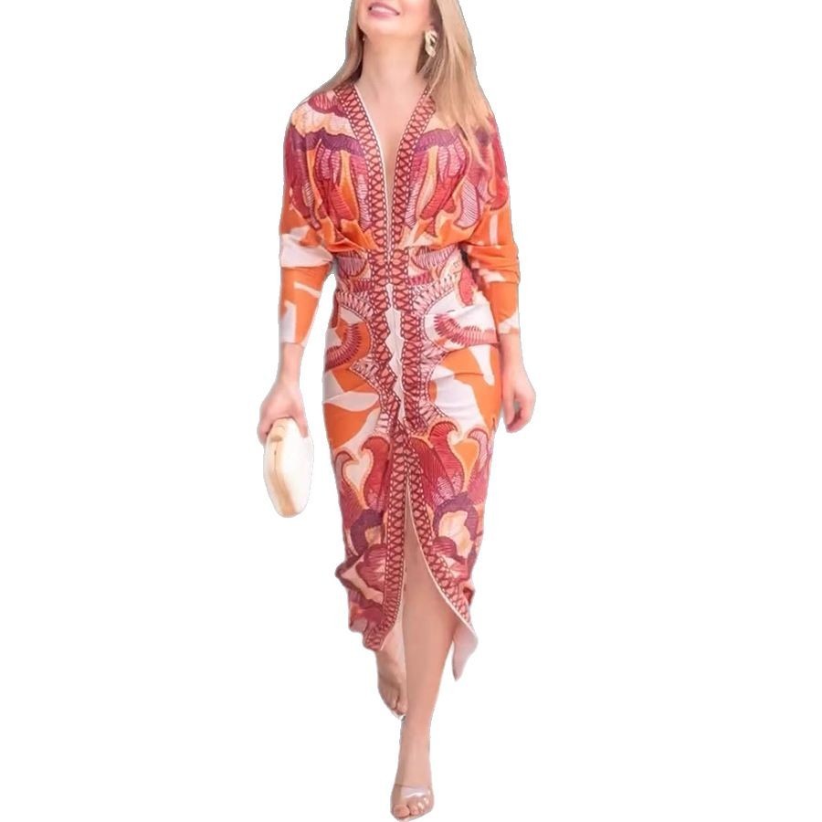 Printed High Waist Midi Dress