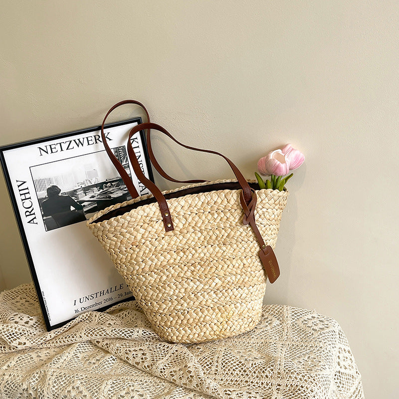 Large Capacity Straw Woven Bag Women's Woven Portable Vegetable Basket Bag - YAXSO
