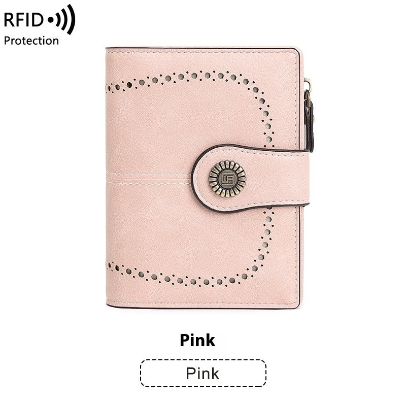 RFID Anti-theft Swiping Women's Wallet Multiple Card Slots Buckle Wallet