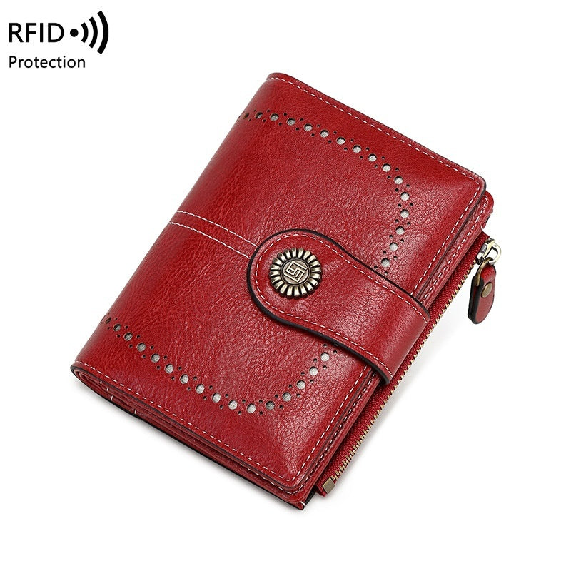 RFID Anti-theft Swiping Women's Wallet Multiple Card Slots Buckle Wallet