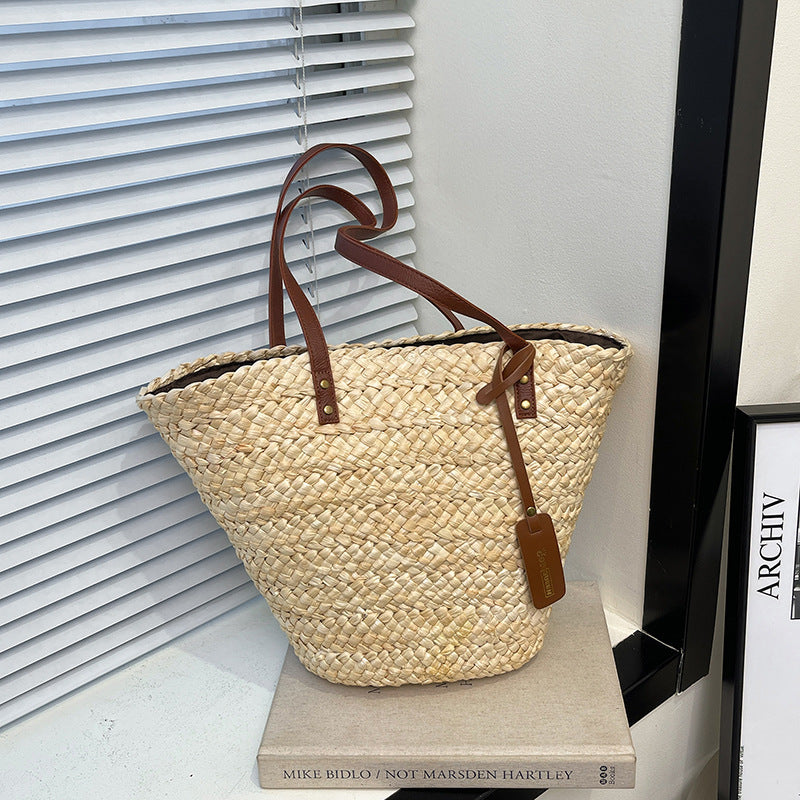 Large Capacity Straw Woven Bag Women's Woven Portable Vegetable Basket Bag - YAXSO