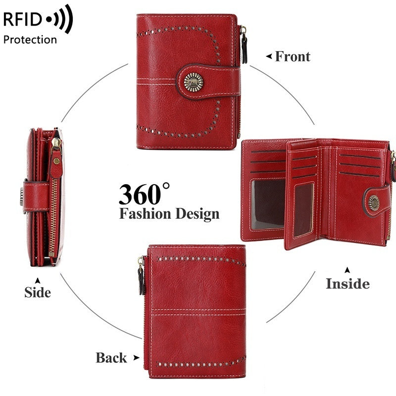 RFID Anti-theft Swiping Women's Wallet Multiple Card Slots Buckle Wallet