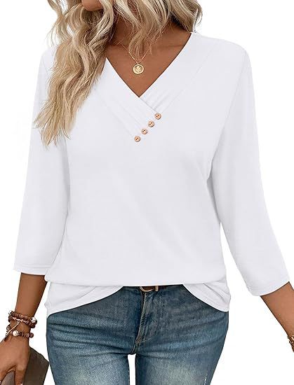 White blouse with buttons worn by a person on a white background