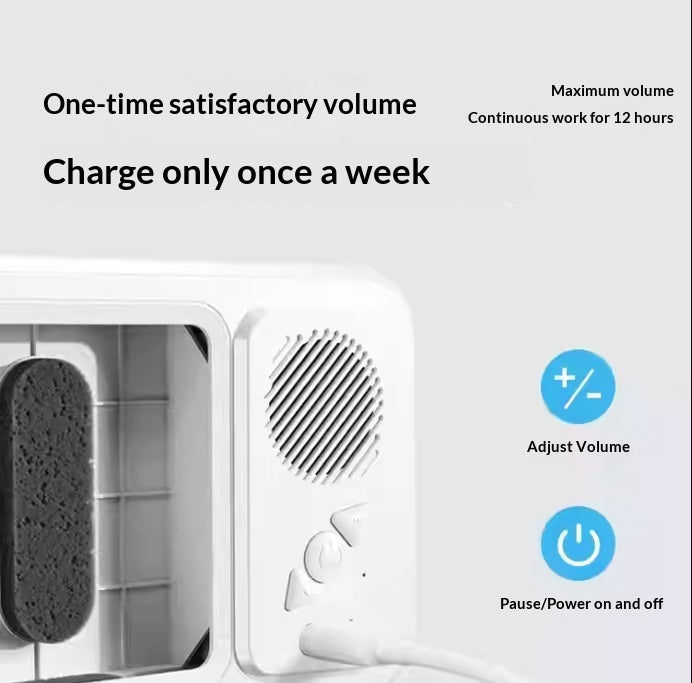 Waterproof phone box with Bluetooth speaker, white housing with speaker grille and volume buttons