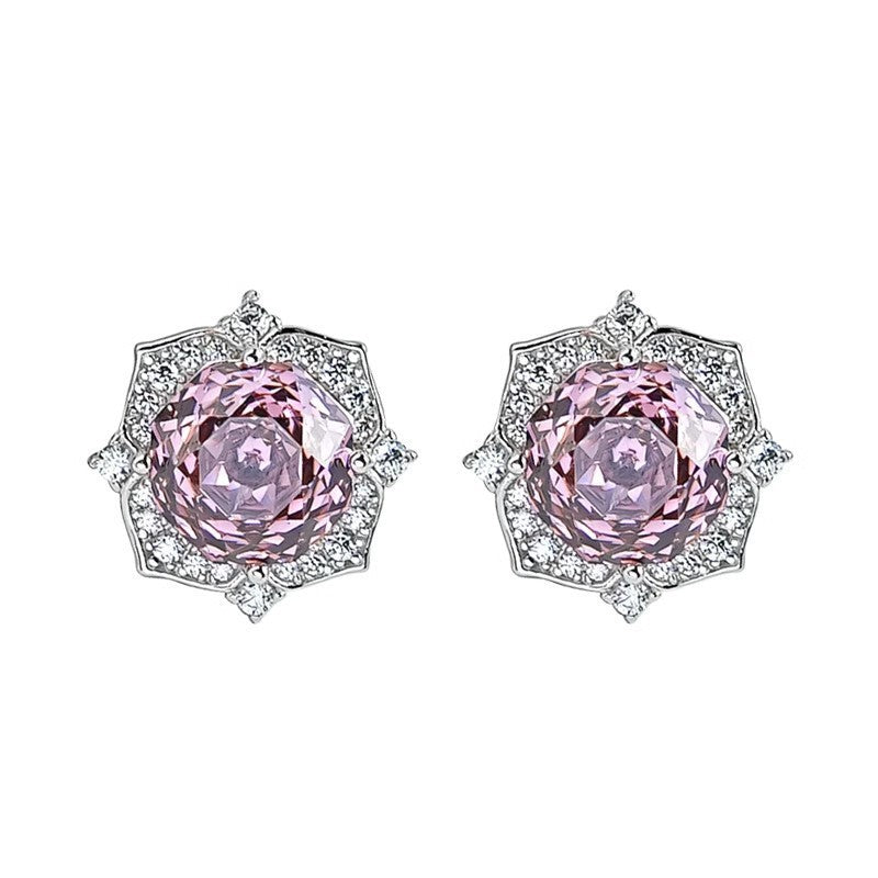 Flower Ring with High Carbon Diamond and Stud Earrings