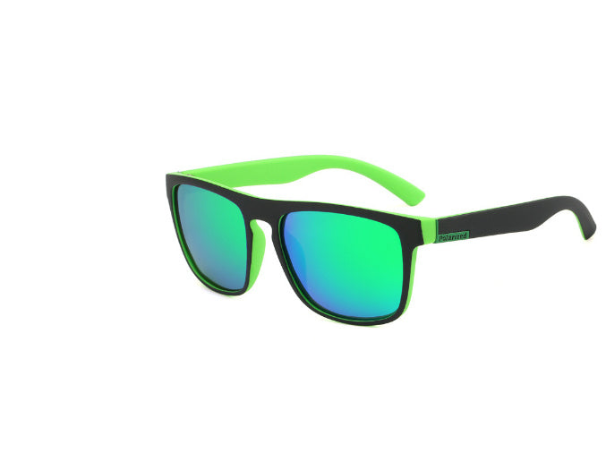 Unisex square sports sunglasses, neon green frame with green tinted lenses