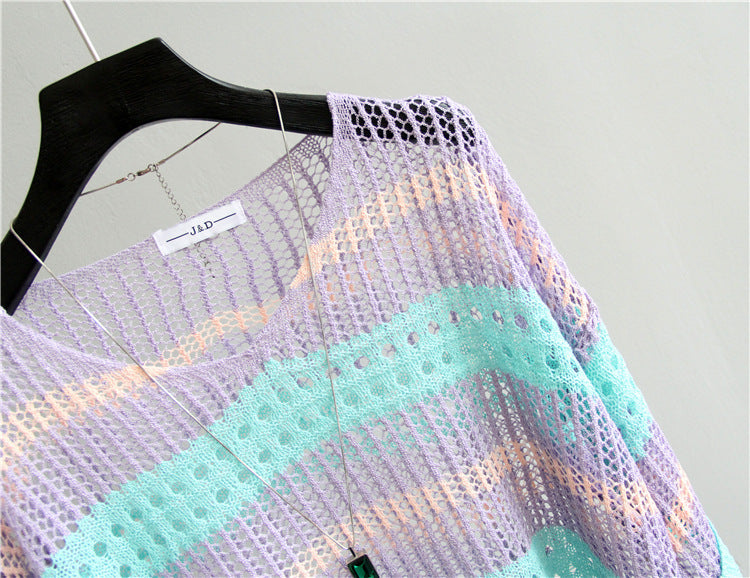 Women’s Striped Lightweight Sweater – Loose Fit