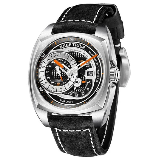 Reef Tiger Aurora Forerunner Men’s Automatic Watch – Leather Strap - YAXSO