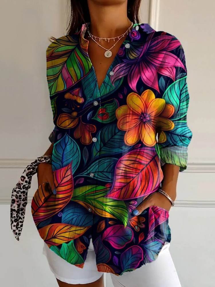 Women's Drop-shoulder Sleeve 3D Digital Printing Long-sleeved Shirt - YAXSO