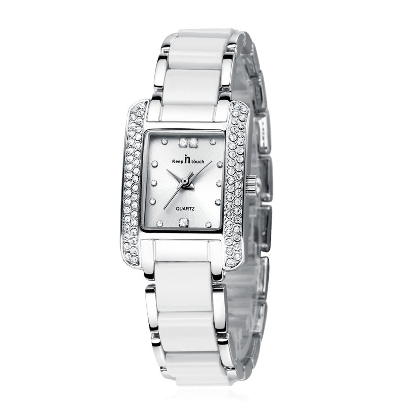 Stylish women’s square wristwatch with mineral glass and crystals