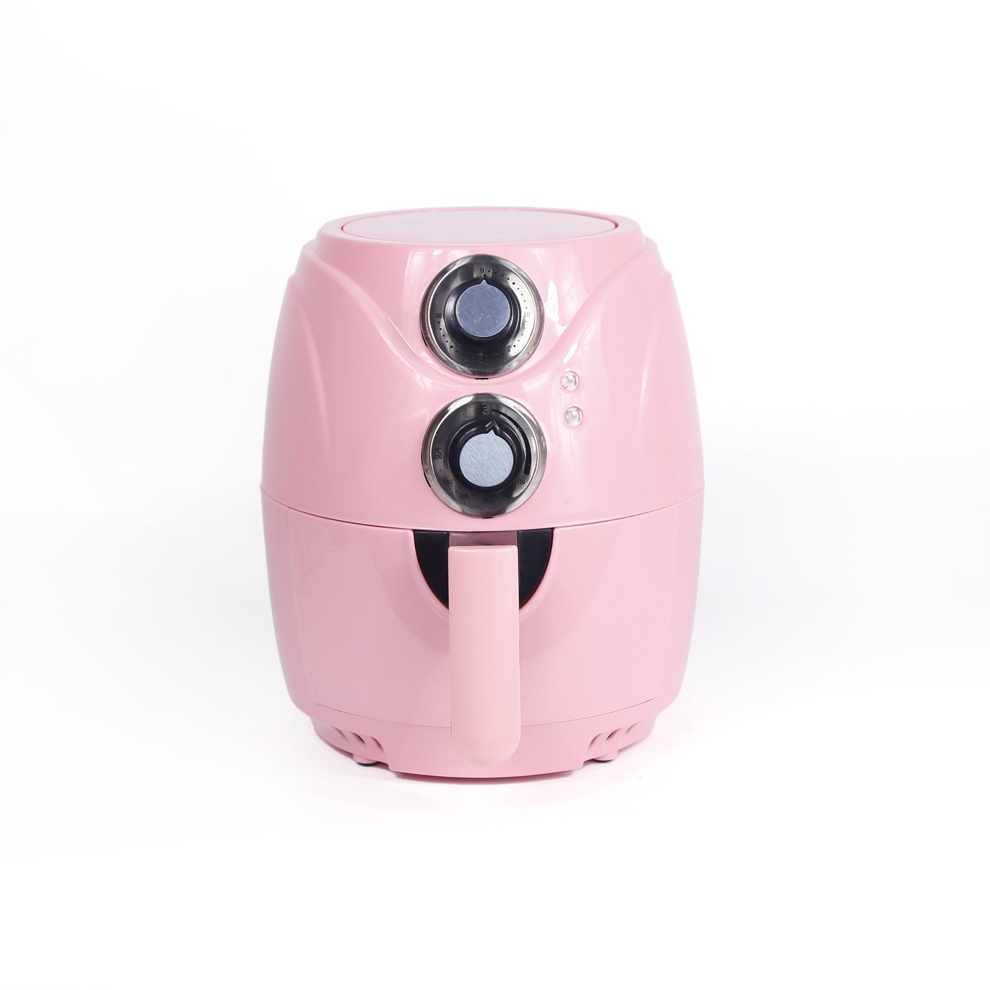 Pink air fryer on a white background