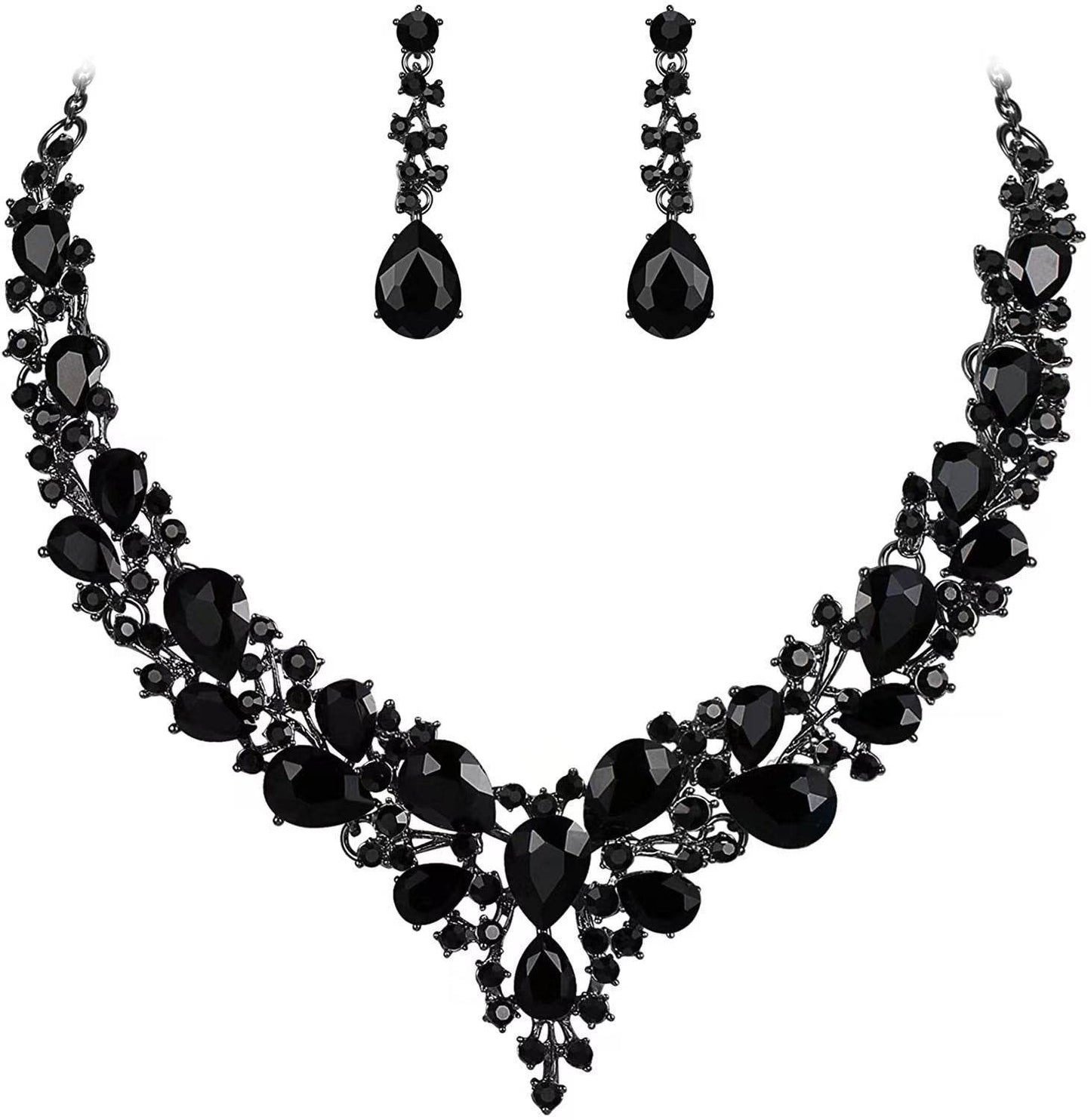 Water Drop Women's Alloy Bridal Necklace Two-piece Earrings Set - YAXSO