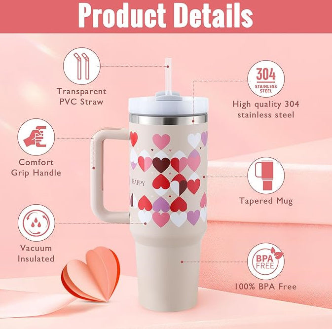 40 Oz Stainless Steel Tumbler – Insulated Travel Mug with Straw & Lid, Spill Proof