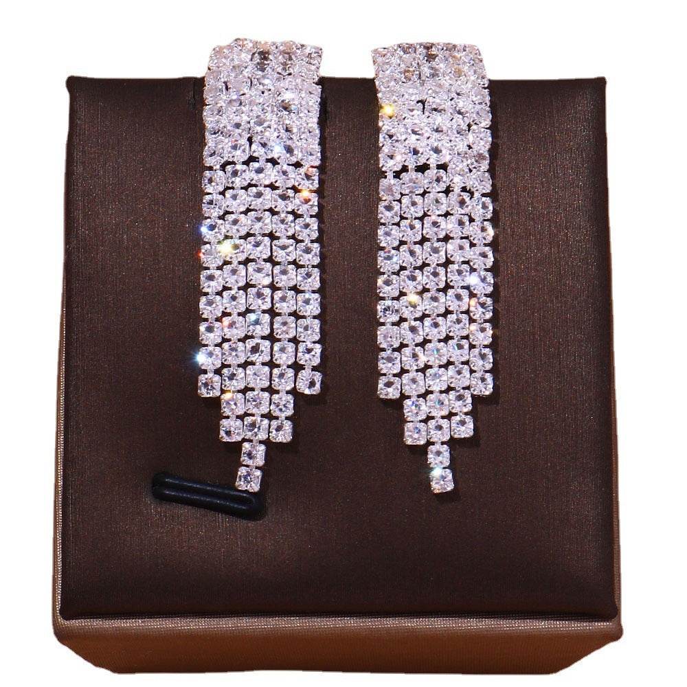 Micro Inlaid Zircon Tassel Necklace Four-piece Set - YAXSO