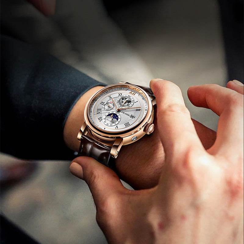 Men's Waterproof Moon Phase Automatic Mechanical Watch - YAXSO