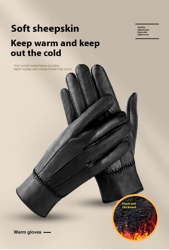 Black genuine leather women's gloves with padded knuckle seams and long cuffs