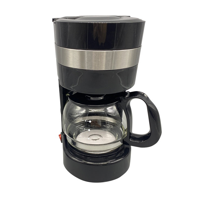 Black and silver coffee maker on a white background