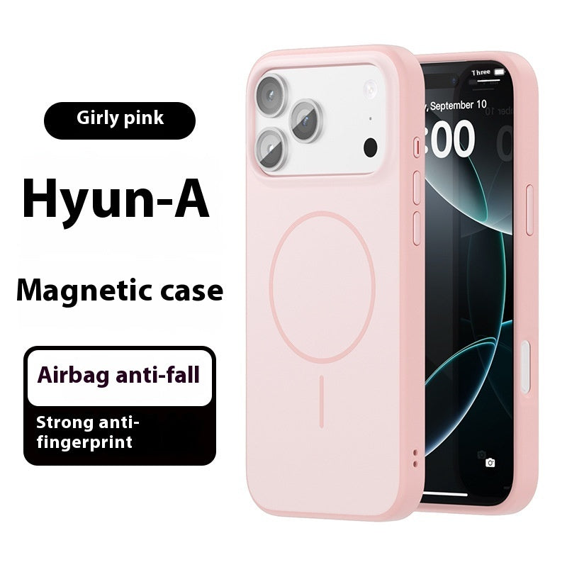 Pink magnetic phone case with circular grip and camera cutouts