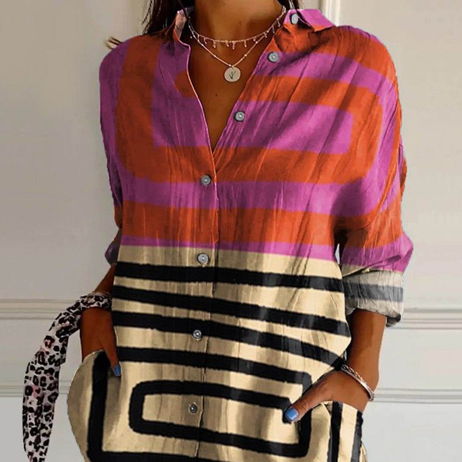 Women's Drop-shoulder Sleeve 3D Digital Printing Long-sleeved Shirt - YAXSO