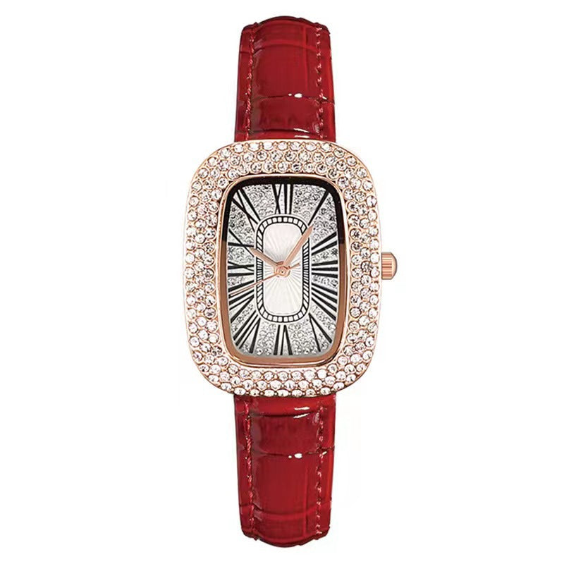 Luxury women’s quartz watch in red strap