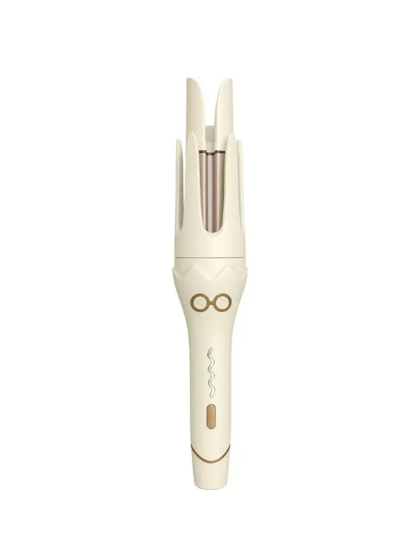 Beige automatic ceramic hair curling iron with dual barrels and front control buttons