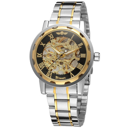 Watch with silver and gold band on a white background