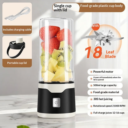 Single-cup USB electric juicer cup, black base, 18-leaf blade, with lid