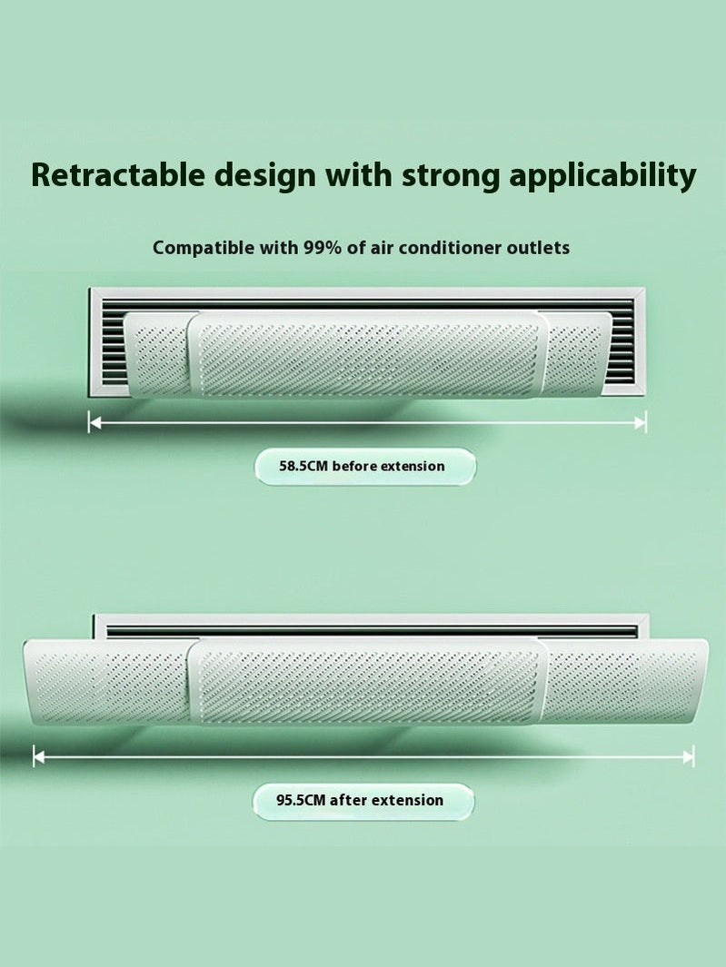 Retractable air conditioner filter extension with measurements on a green background