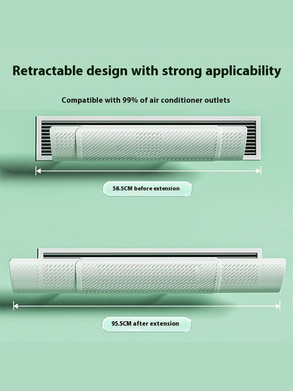 Retractable air conditioner filter extension with measurements on a green background