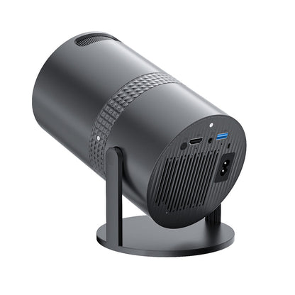 Black portable projector rear ports panel with ventilation grille