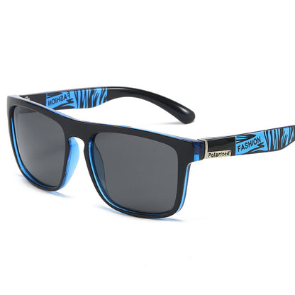 Sunglasses with black and blue frame on a white background
