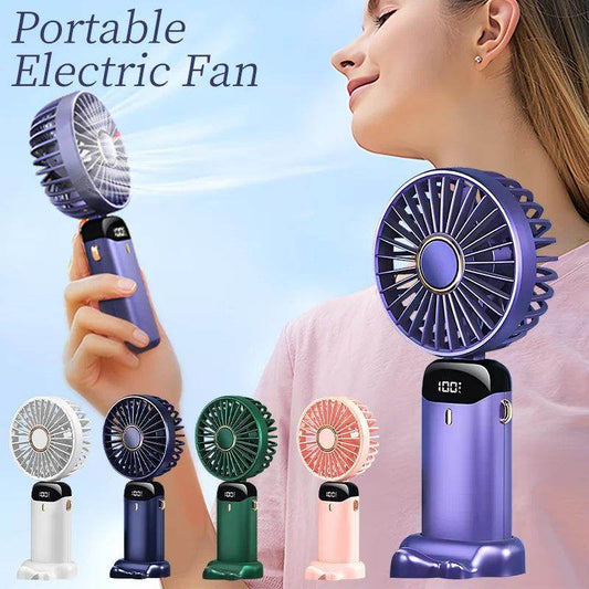 USB Rechargeable Mini Portable Handheld Electric Fan Foldable Neck Hanging Outdoor Fan Adjustable 5 Speed Powerful Air Cooler - YAXSO