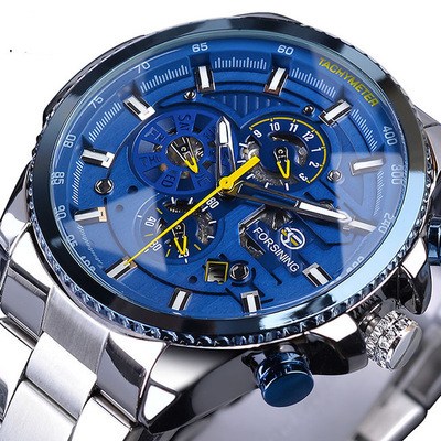 Blue wristwatch with visible brand logo on a white background