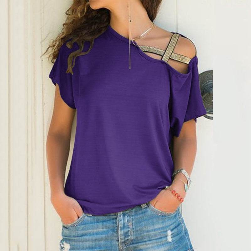 Diagonal cross irregular short sleeve T-shirt - YAXSO