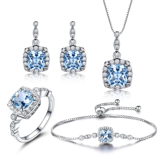 925 Sterling Silver Sky Blue Topaz Jewelry Set