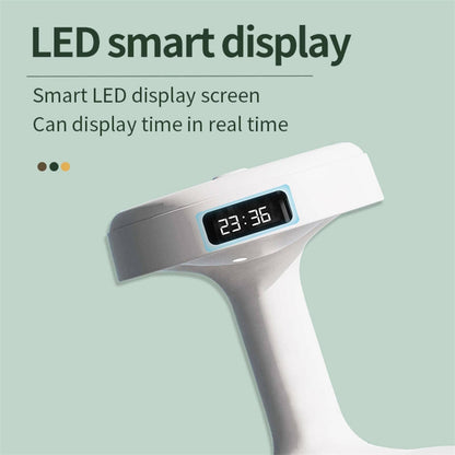 LED smart display with digital clock on a light green background