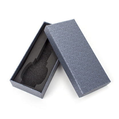 Watch presentation box with patterned lid and black foam insert