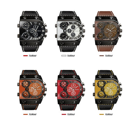 Six different watches with various color combinations on a white background