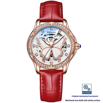Watch with red band and rose gold case. YAXSO UAE ONLINE STORE