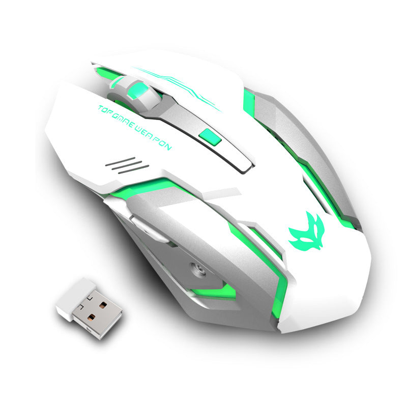 White gaming mouse with green accents and a USB receiver YAXSO UAE ONLINE STORE