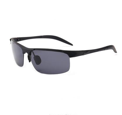 Black sunglasses with dark lenses on a white background