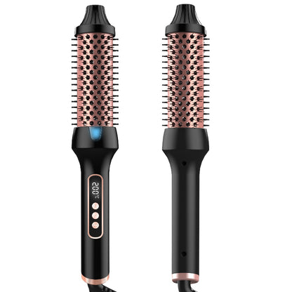 Two hair styling tools with rose gold bristle heads on a white background